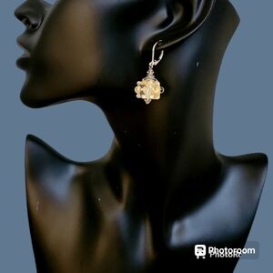 HANDMADE Clear Bumpy Lampwork Glass Beaded Dangle Leverback Earrings